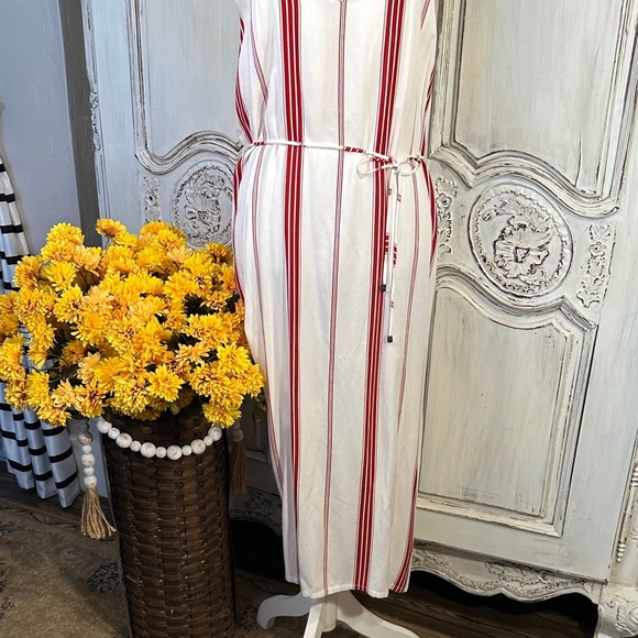 Faithful Striped Red and White with spaghetti straps Women's Maxi Dress - Picture 3 of 11